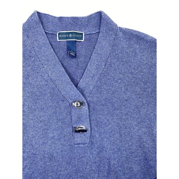 Karen Scott Womens Hardware Henley Textured Pullover Sweater Blue Size Large - Picture 2 of 3